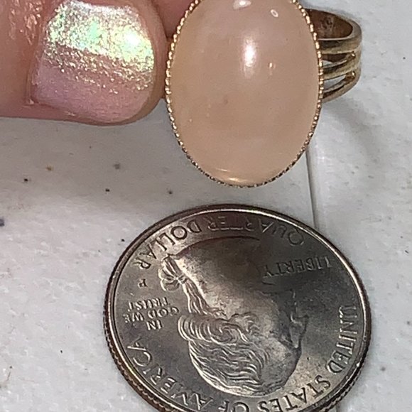 Silver Plated Rose Quartz Cab Ring, Sizeable - Picture 7 of 8